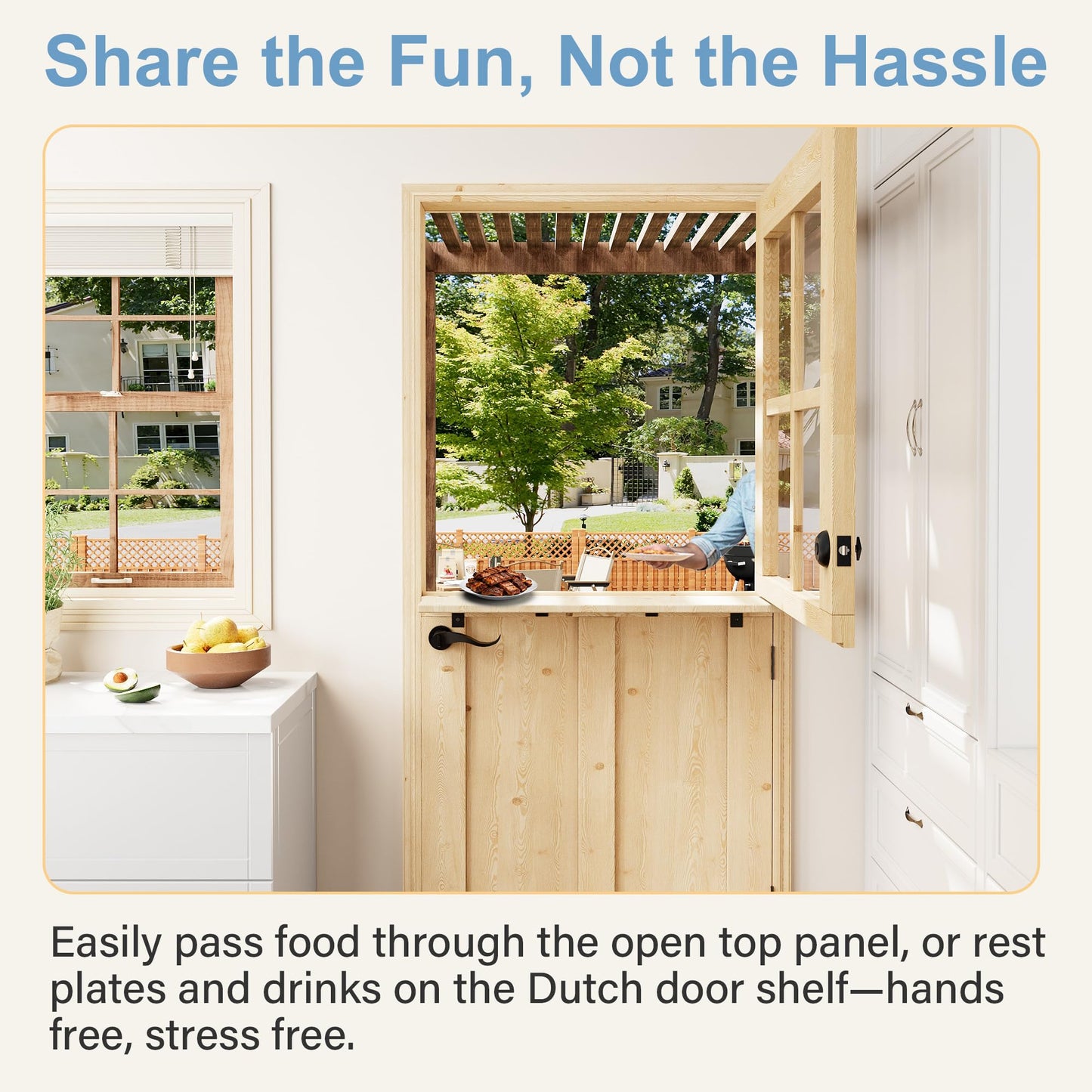 Floating Wood Shelves Dutch Door, 1.75" Pine with 1-Lite Glass Split Half Door for Exterior Front Entry, Patio Doorway & Interior Pantry/Back w/32" x 80" Doors Slab+1 Sill+4 Hinges+1 Latch+1 Lock Set