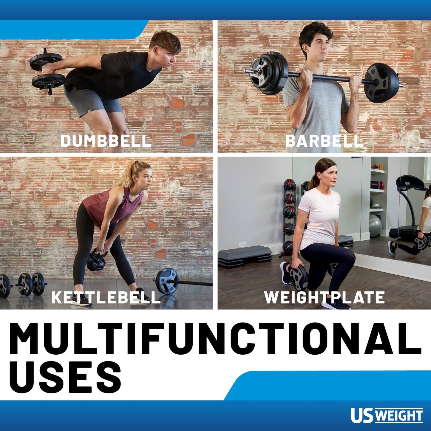 US Weight 54 Pound Adjustable Weight Set with 55" Barbell, Dumbbells, and Kettlebell Handle – Versatile Exercise Equipment for Home Gym Workouts