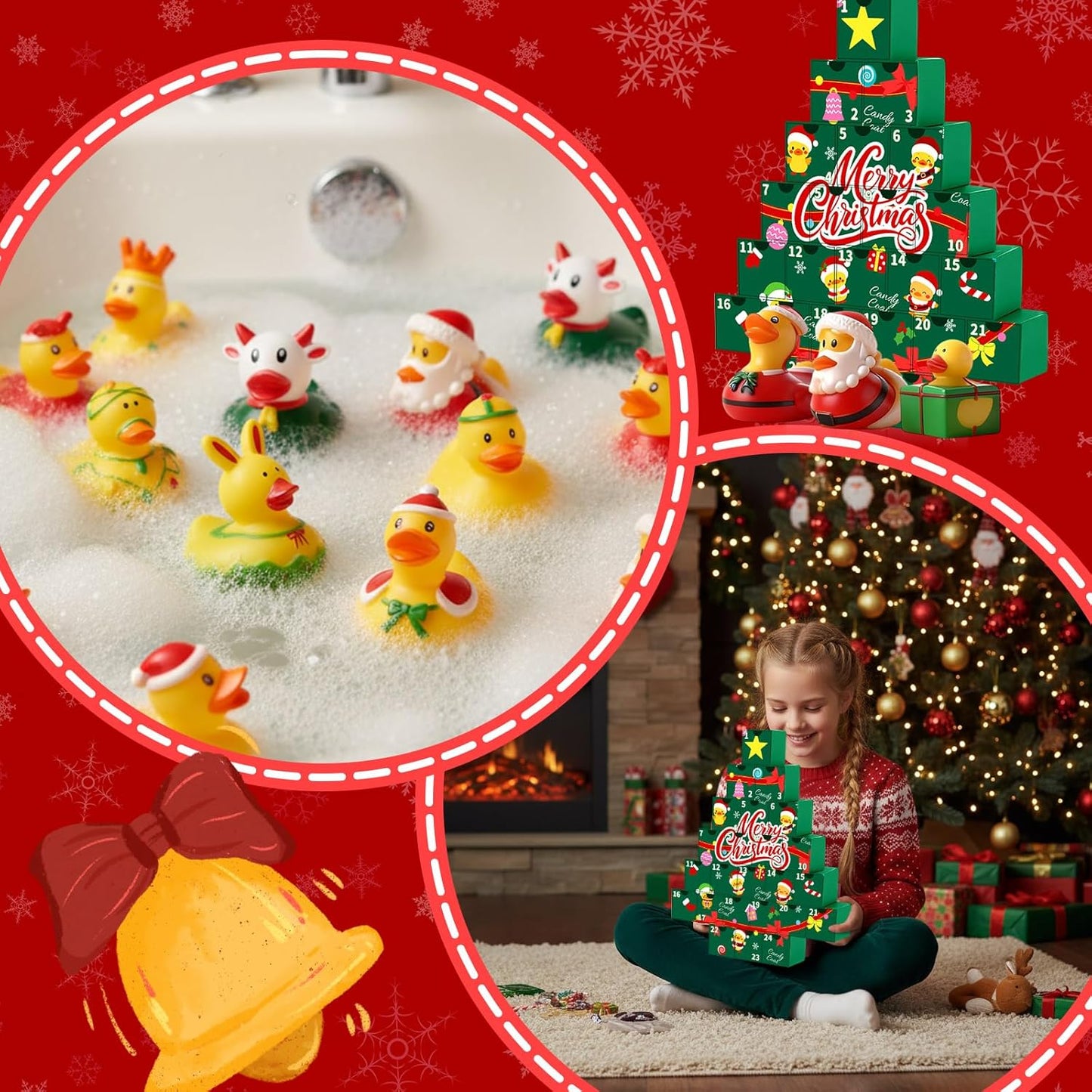 Sotiff Christmas Rubber Duck Bath Set - 24 Pcs Advent Calendar Surprise Ducky Gifts | Yellow-Green