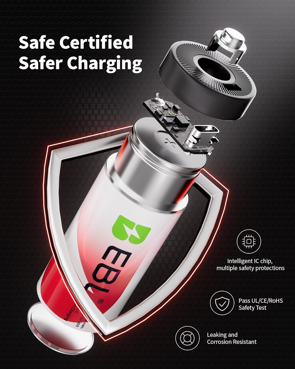 EBL 7500mWh 1.5V 1600+ (4 Pack) Rechargeable C Batteries Lithium USB-C Cable Cycles Fast Charging for Cameras
