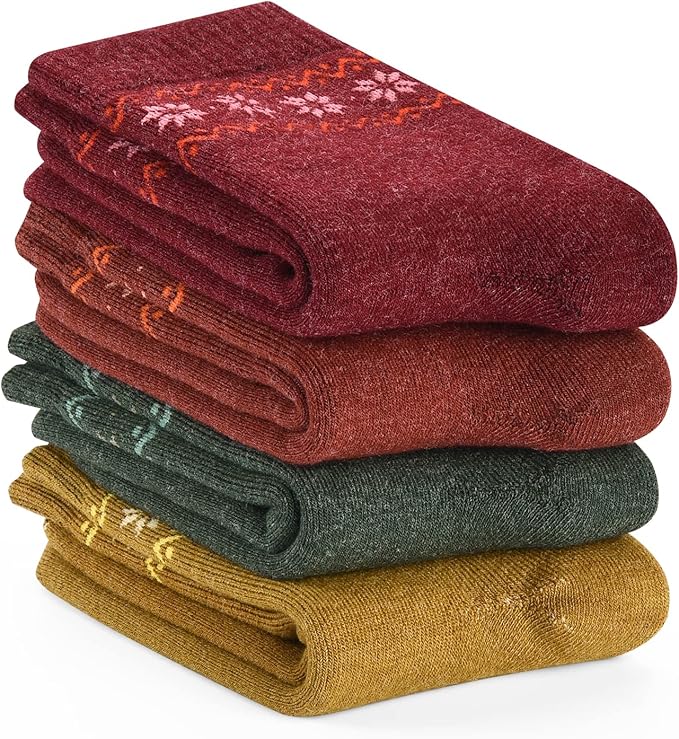 NinetoFiveLife Pack of 4 Womens Merino Wool Socks Winter Hiking Socks Knit Outdoor Recreation Socks Warm Soft and Comfortable