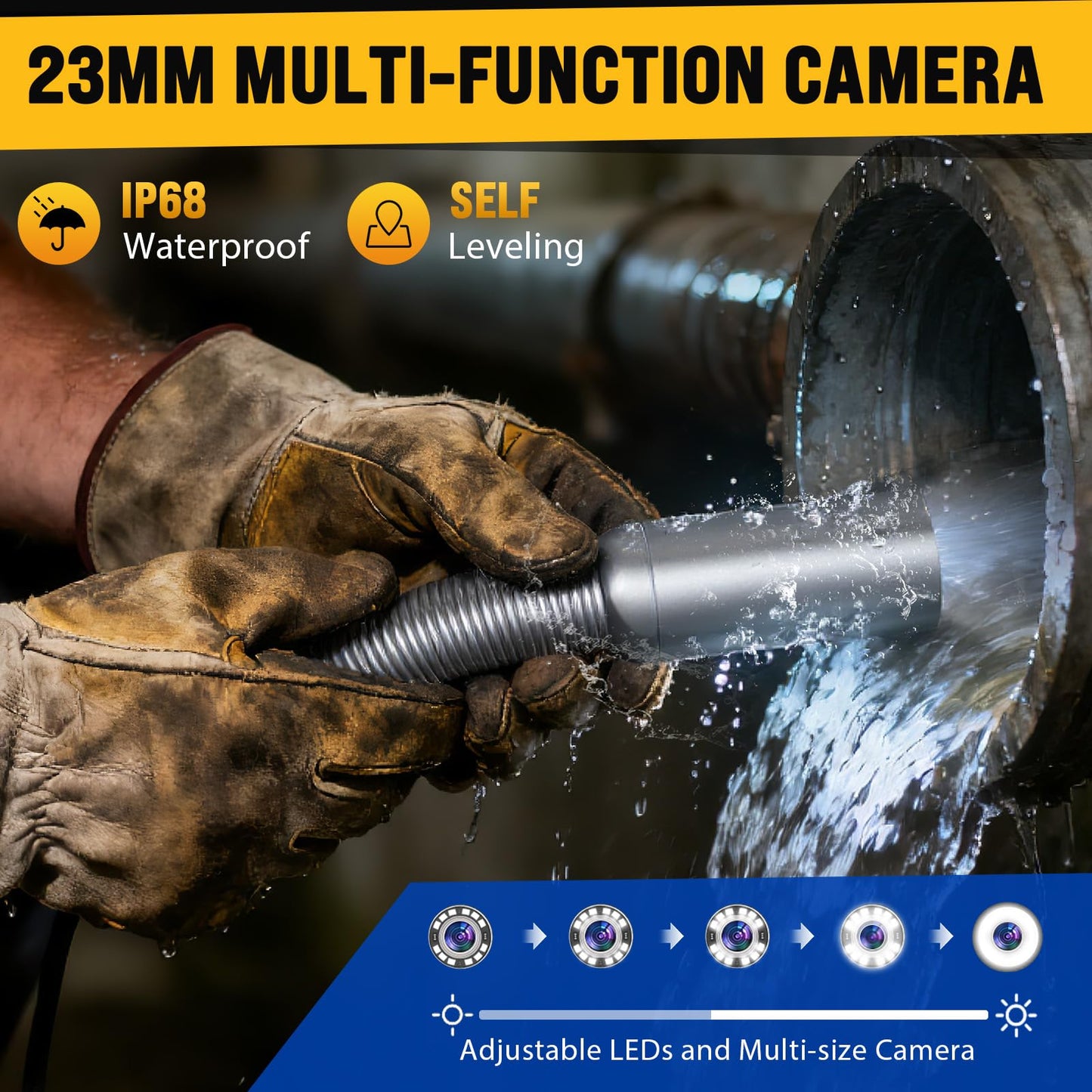 Anysun Sewer Camera Self Leveling 100ft, Sewer Inspection Camera with Meter Marker,HD Screen, DVR, 12 Adjustable LED Lights, 5mm Cable, 5100mAh Rechargeable Battery, 32GB Card
