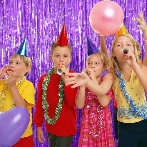 Foil Curtain Backdrop - 20 Pack Purple Metallic Tinsel Fringe Curtains for Parties & Events