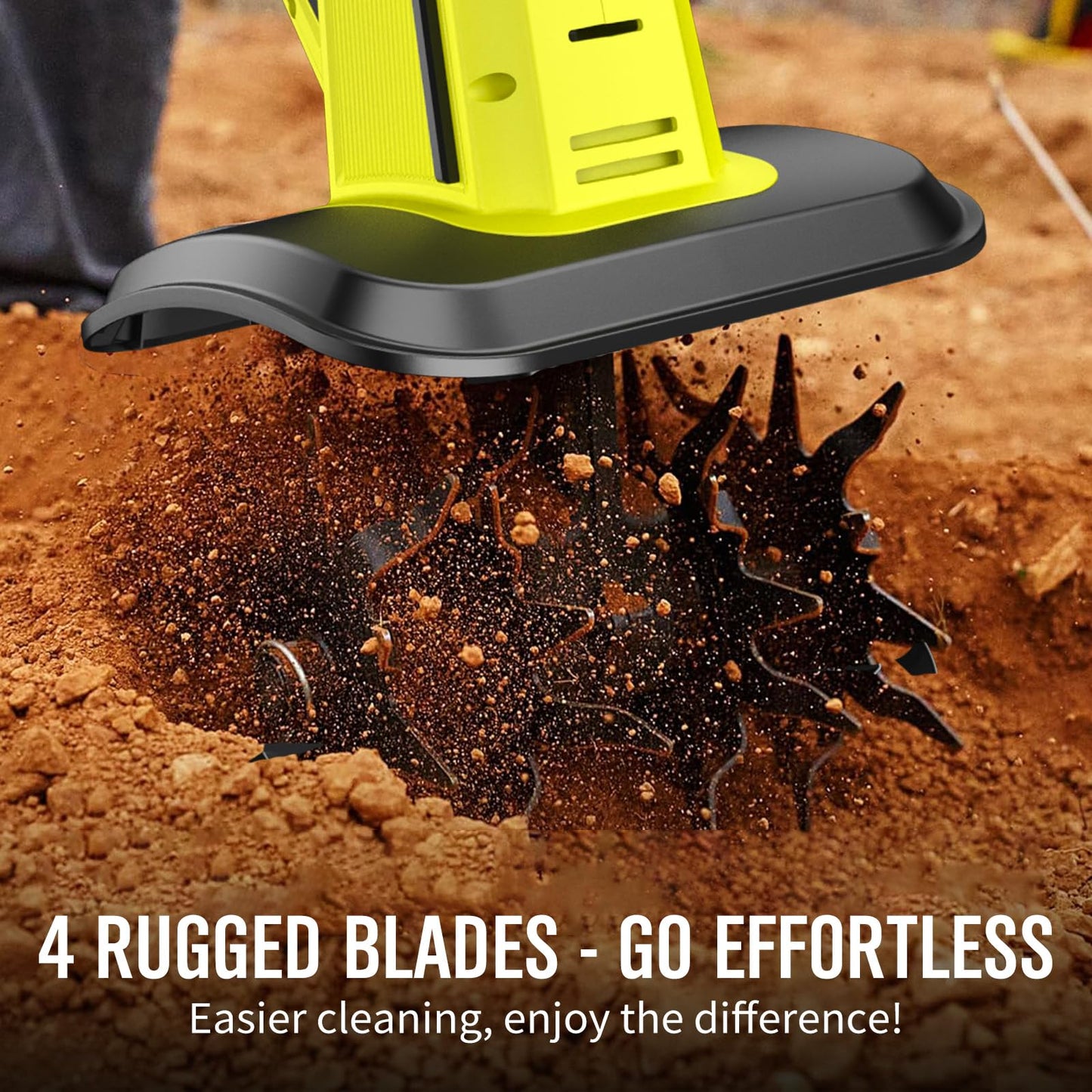 Cordless Tiller Cultivator with 2 x 2.0AH Batteries(120Minutes Use) &1.5A Fast Charger, 540RPM Powerful Battery Powered Garden Tiller Electric Rototiller with 10In Tilling Width & 7In Depth