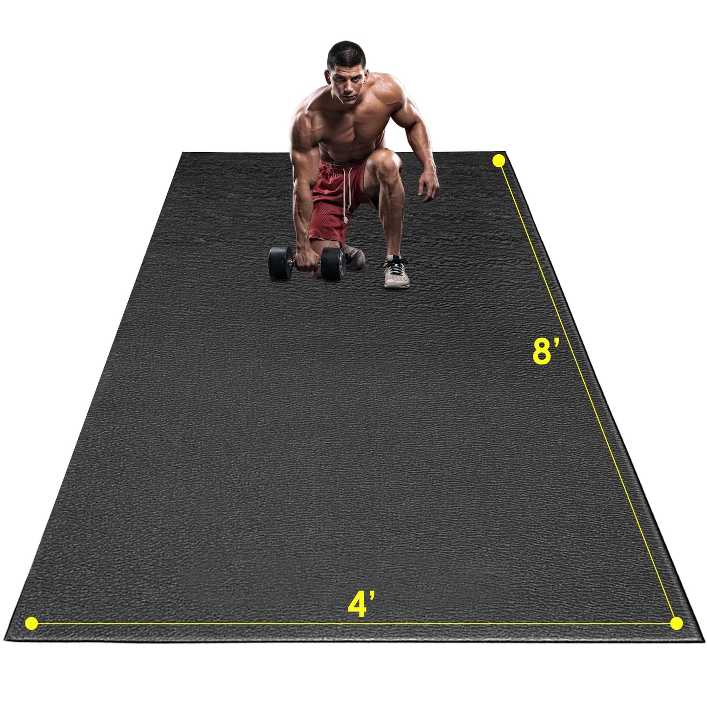 BesWin Large Exercise Mat, 8' x 4'x 1/4" Extra Durable Workout Mats for Home Gym Flooring, High-Density Gym Mats Cardio Mat for Jump Rope, MMA, Stretch, HIIT, Shoe-Friendly, Non-Slip, Non-Toxic