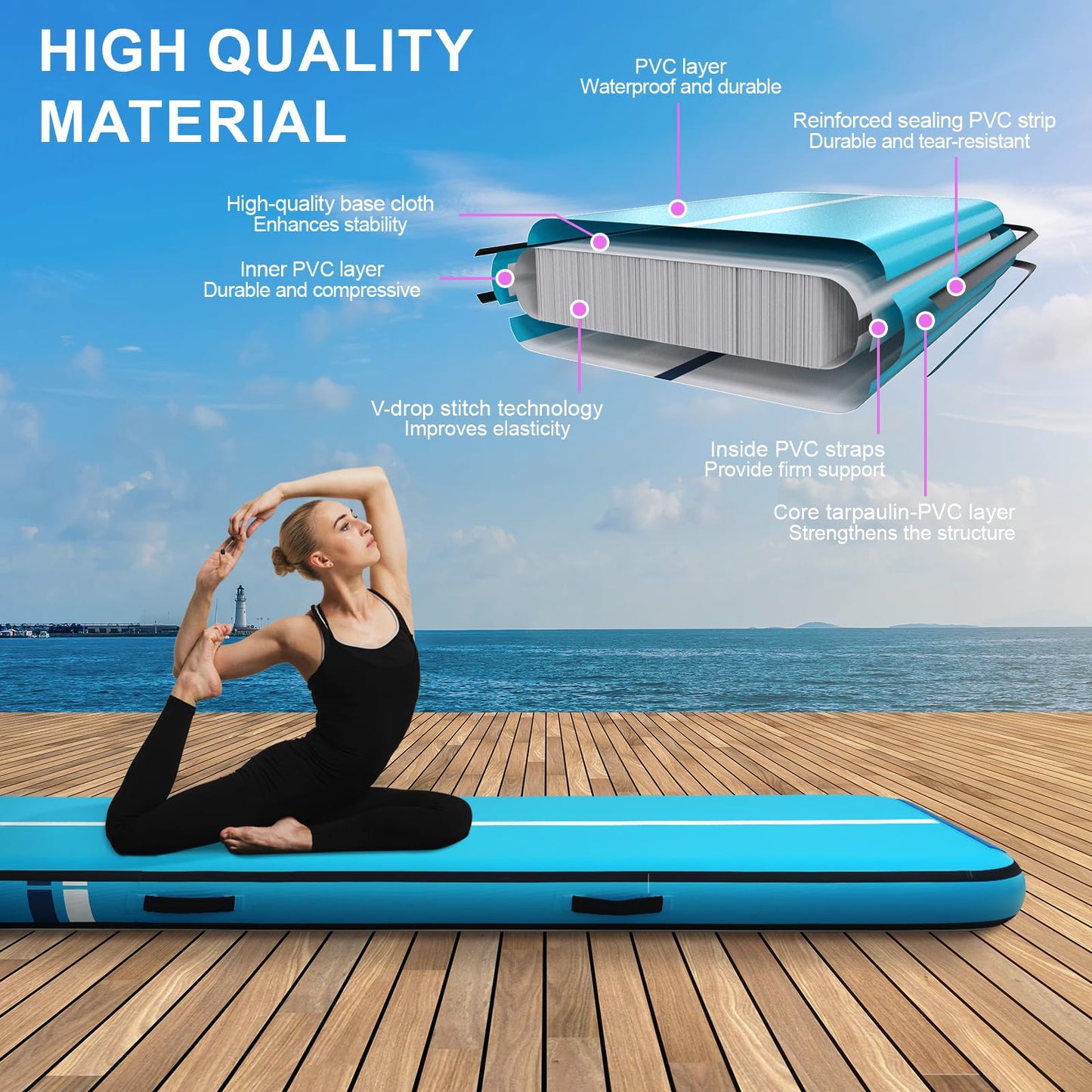 Tumble Track, Inflatable Tumbling Mat,Tumble Track Mats for Gymnastics, and Tumble Track with 8 Inches Thickness for Home, Training, Cheerleading, Yoga, Water with Pump (Green, 10ft×6.6ft×8inch(3x2x0.2m))