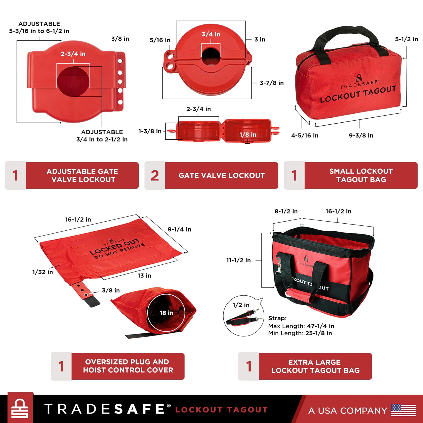 TRADESAFE Lockout Tagout Kit - 95 Lock Out Tag Out Devices, Loto Locks, Safety Tags, Breaker Lockout, Cable Lock, Valve Lock Out, Emergency Stop Button Cover, Plug Lock, Hasps, Lock Out Bag, Tool Bags