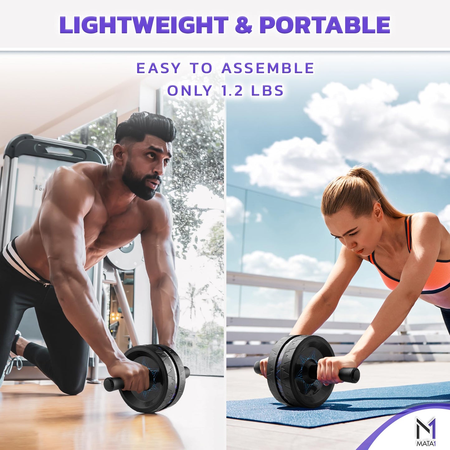Mata1 Ab Roller Wheel, Abs Workout Machine, Perfect for Core & Abdominal Strength Training, Exercise Wheels for Home Gym w/Knee Pad, Fitness Equipment for Sports