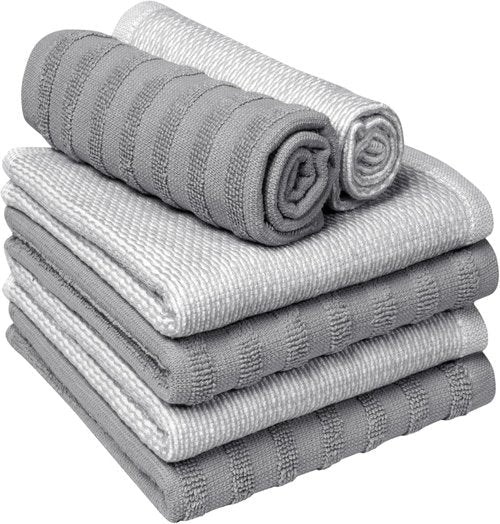 Bumble Premium Dish Cloths - Highly Absorbent 100% Natural Cotton | 13"x13" | 6 Pack - Soft Terry Set in Grey