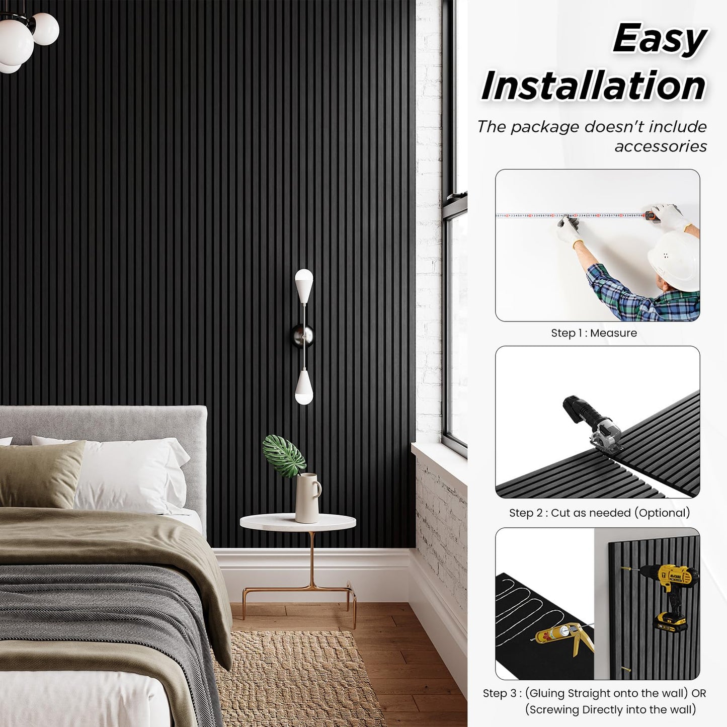 Smartstandard 2 Pack 105.9" x 12.6" Wood Slat Wall Panels, Soundproof Wooden Wall Panels, Acoustic Wood Panels for Wall, 3D Fluted Wood Panels for Interior Wall Decor, Deep Gray