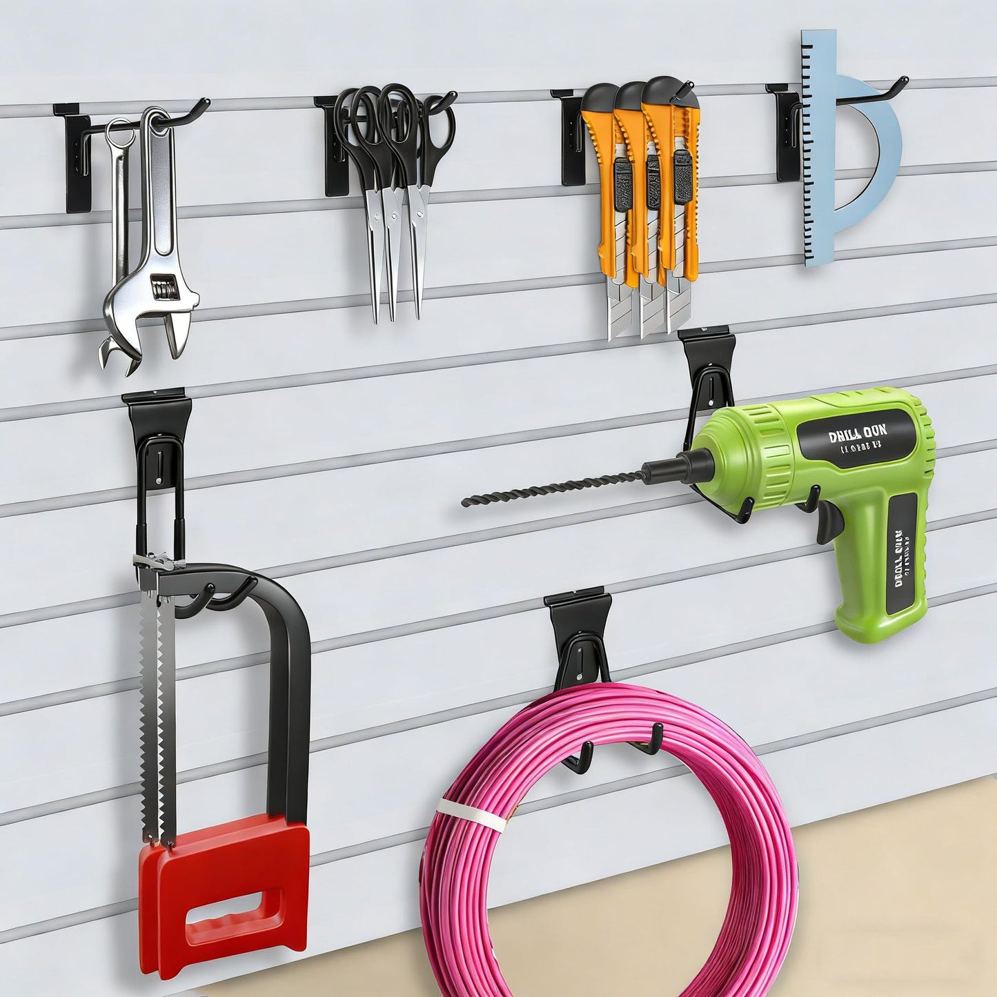 MENEONE Heavy-Duty Slatwall Baskets and Hooks - Slatwall Accessories for Standard Slatwall Panels | Ideal for Organizing Garages and Workshops