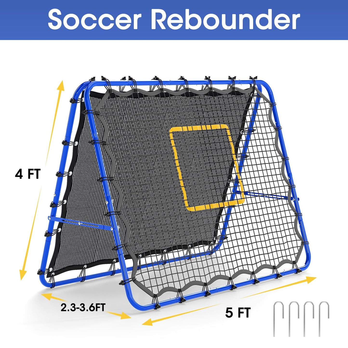 JIRTEMOT Soccer Rebounder Net, 2-Sided Football Trainer with Fast/Slow Rebound for Ball Control, Passing, Shooting, Portable Volleyball Practice Equipment for Youth & Adults, Easy Setup, 5FTx4FT