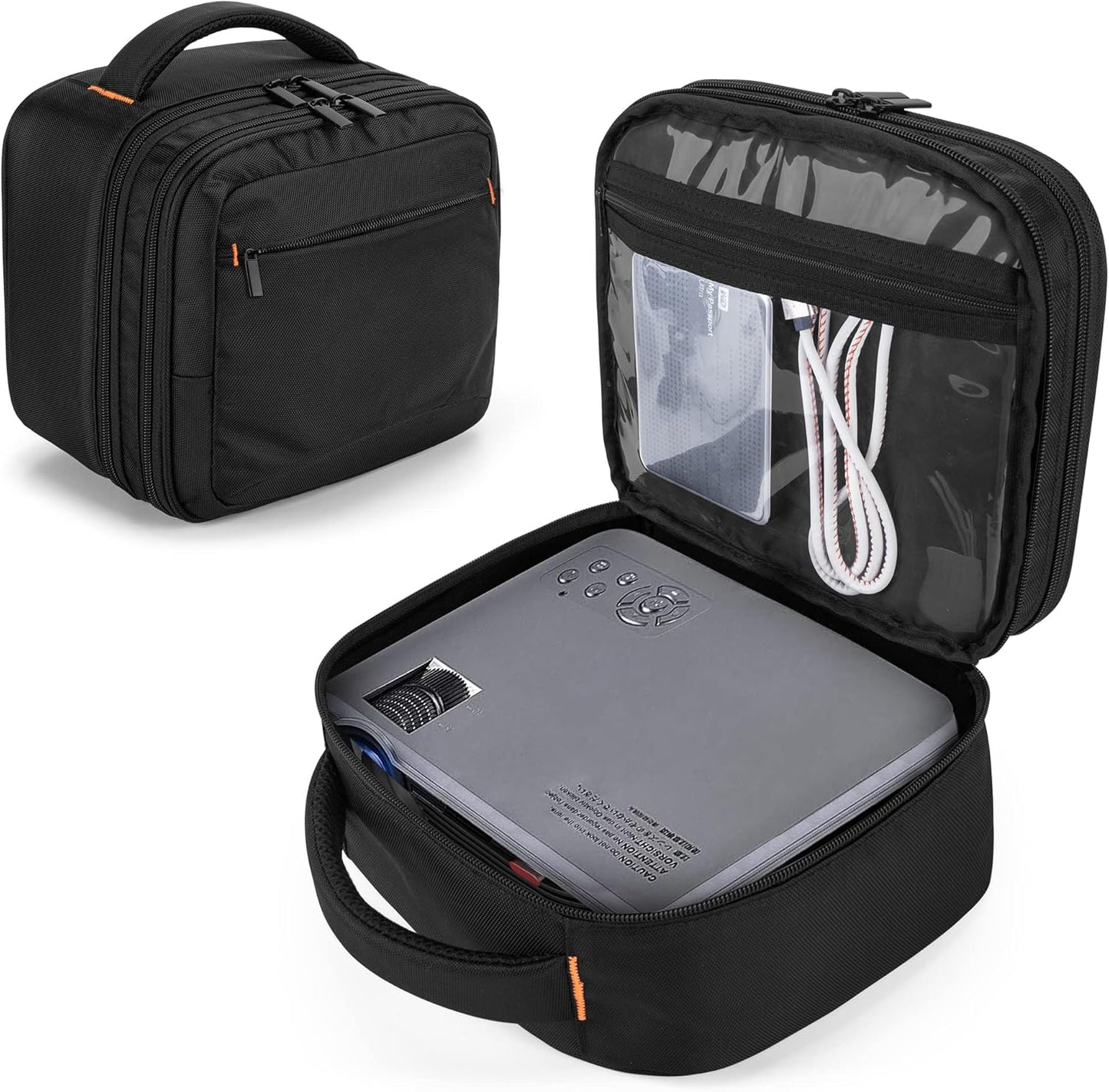 CURMIO Double Layers Projector Case, Mini Projector Carrying Bag Compatible for DR.J Professional and QKK Mini