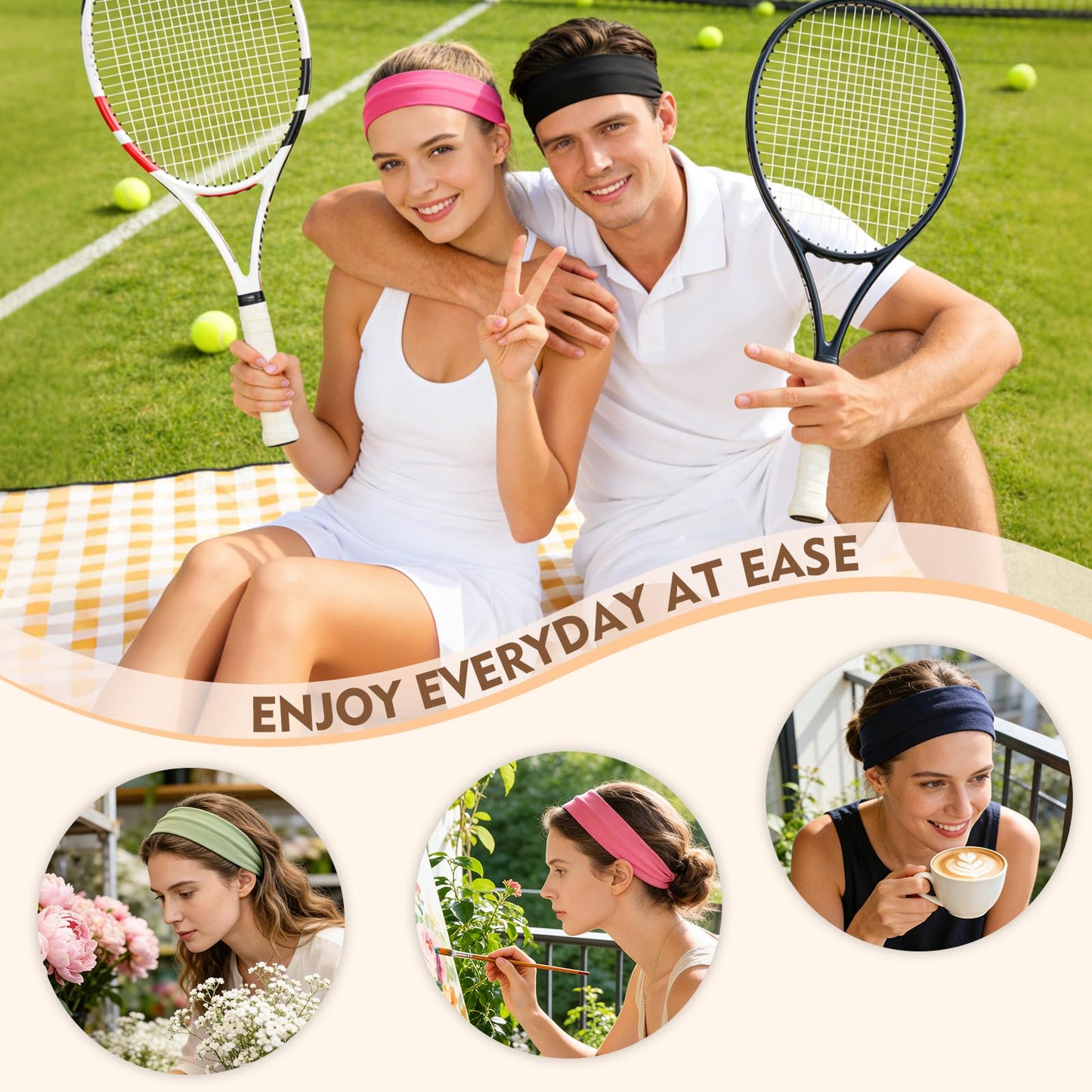8PCS Soft Elastic Stretch Workout Sports Headbands for Women - Soft Cloth, Sweat-Absorbing, Colourful Athletic Headbands for Girl's Hair, Ideal for Yoga,Running and Gym (Mix)