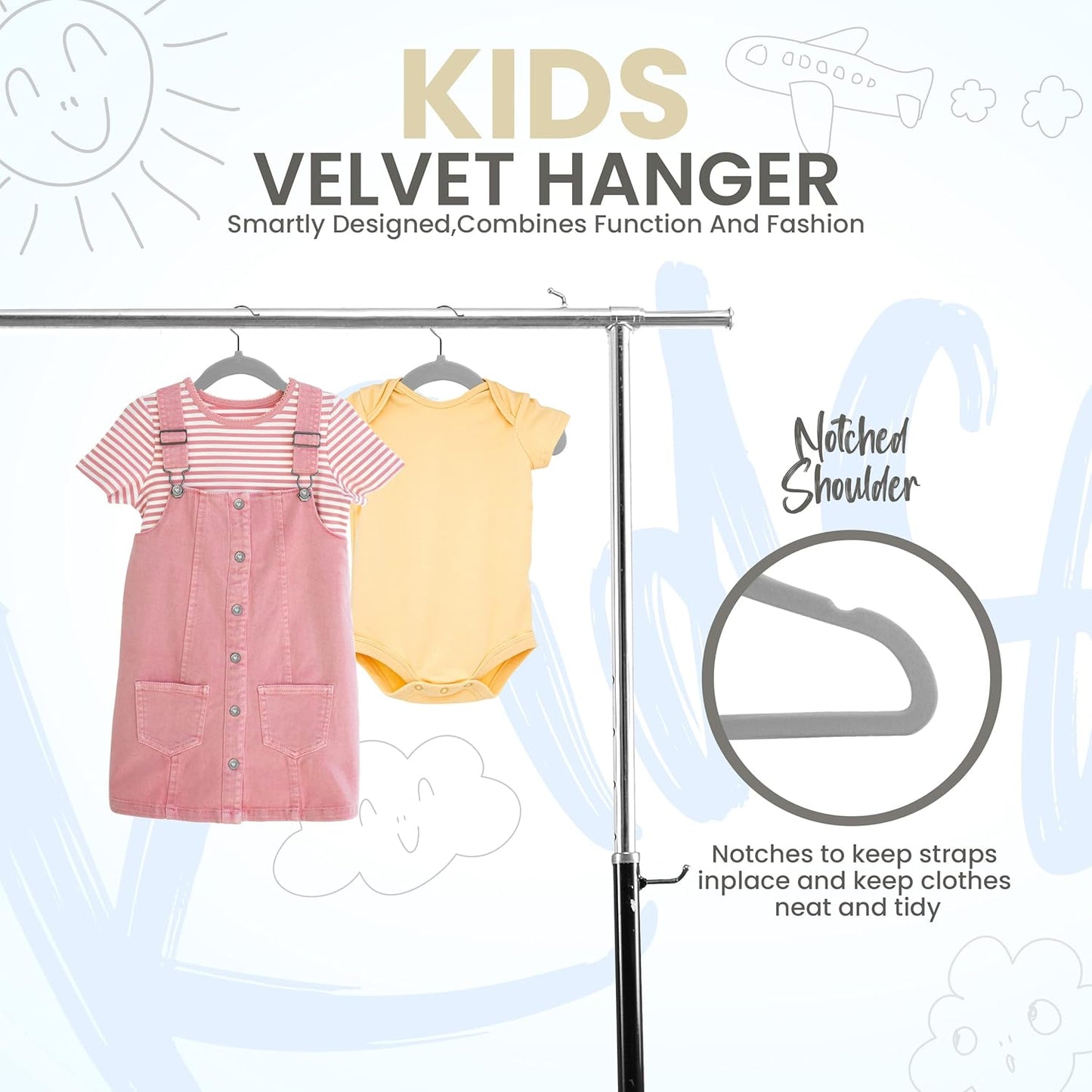 Utopia Home Velvet Hangers - 50 Pack Non-Slip 11 Inch Baby & Toddler Closet Organizers | Durable Grey