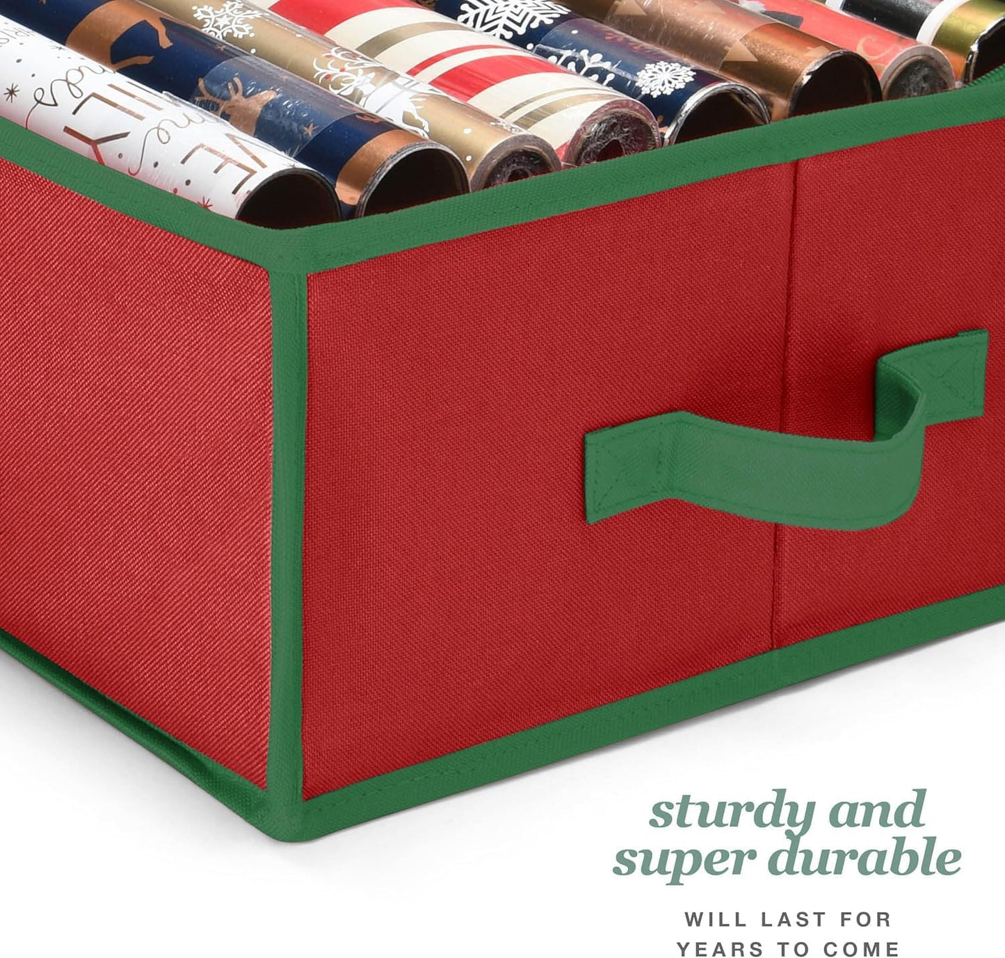 Premium Wrapping Paper Organizer - Heavy-Duty Gift Wrap Holder with Extra Pockets | Fits Up to 27 Rolls (Red)