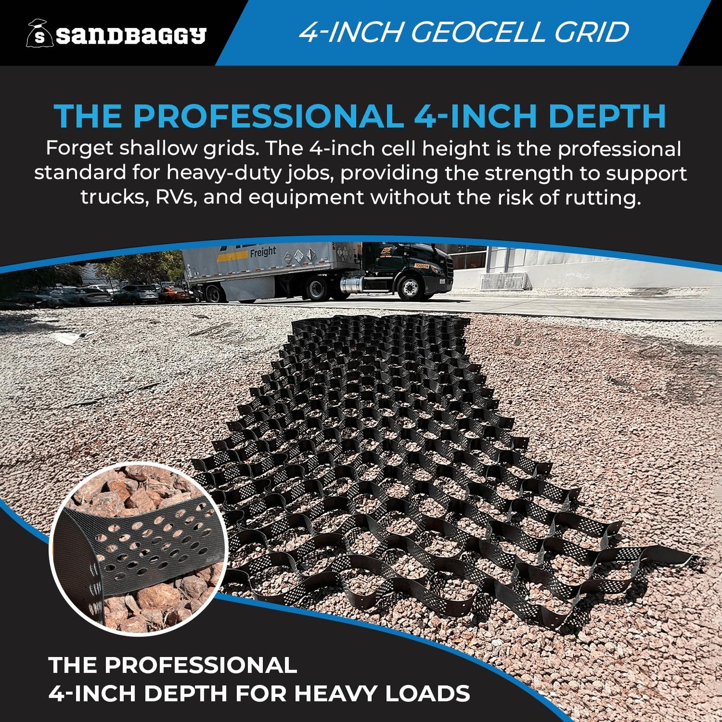 Sandbaggy 4-Inch Geocell Gravel Grid (9 ft x 17 ft) | Heavy-Duty Ground Grid Paver System | Erosion Control, Driveways, Gravel Stabilization (4-inch x 9 ft x 17 ft, 4, Count)