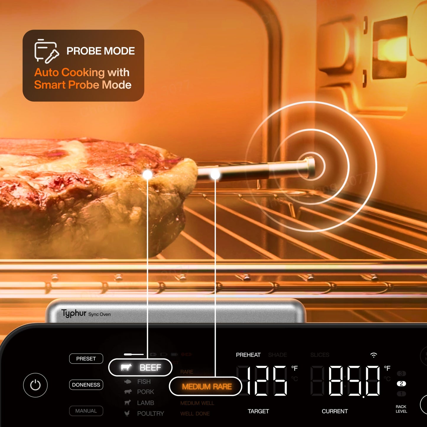 Typhur Sync Oven with Smart Wireless Meat Thermometer Probe, 12‑in‑1 Countertop Airfryer Toaster Oven Combo, 360° Turbo Convection, Dehydrator, Recipes & 5 Accessories, Large 27QT with Extra Wire Rack