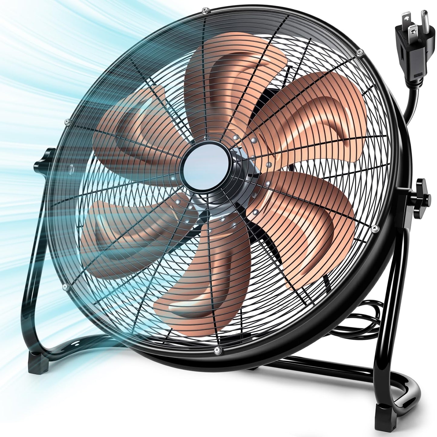 Woanger 20" High Velocity Industrial Floor Fan, 5703 CFM Heavy Duty Drum Fan with 6 Metal Blades, 3-Speed, 360 Degree Rotation, High Airflow Mover for Warehouse, Garage, Factory, Barn & Gym