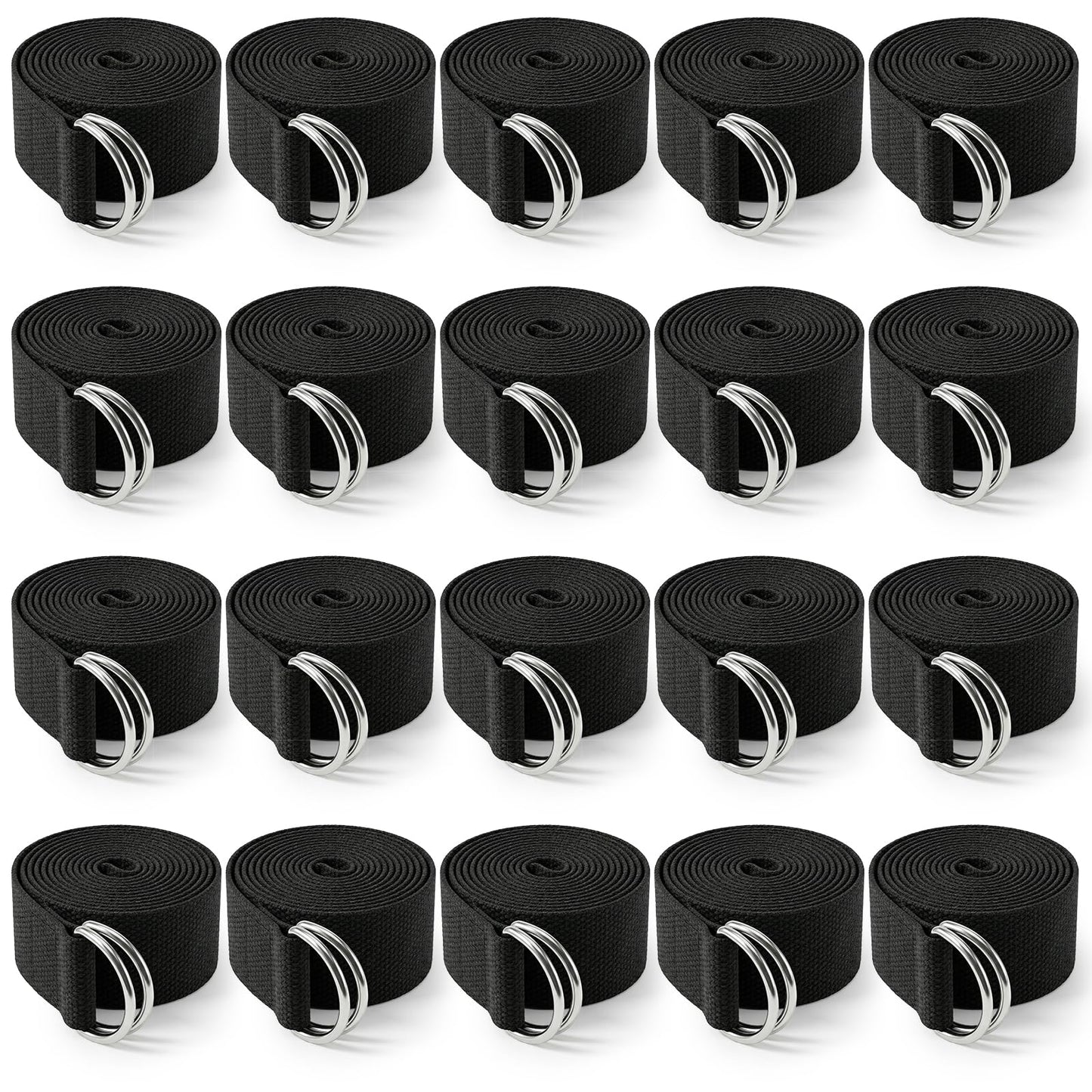 20 Pcs Yoga Mat Strap & Yoga Straps for Stretching, 6ft Adjustable Exercise Stretch Band with Metal D Ring Buckle for Pilates, Fitness, Gym Workout, Dance, Physical Therapy (Black)