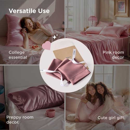 Bedsure Satin Pillowcase - Silky Soft Pillowcases for Hair & Skin, Queen Size, Nostalgia Rose, 20x30 Inches, 2 Pack