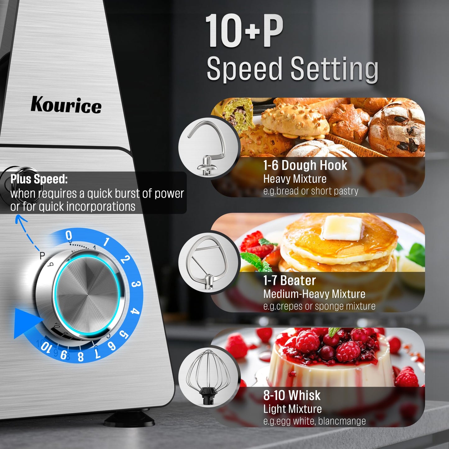 Stand Mixer Body with Stainless Steel Cladding Pro-Grade Powerful Kitchen Mixer for Baking Bread Dough Cake 10+p Speed Tilt-Head Electric Food Mixer With 6.5QT Bowl Dough Hook Wire Whisk Flat Beater