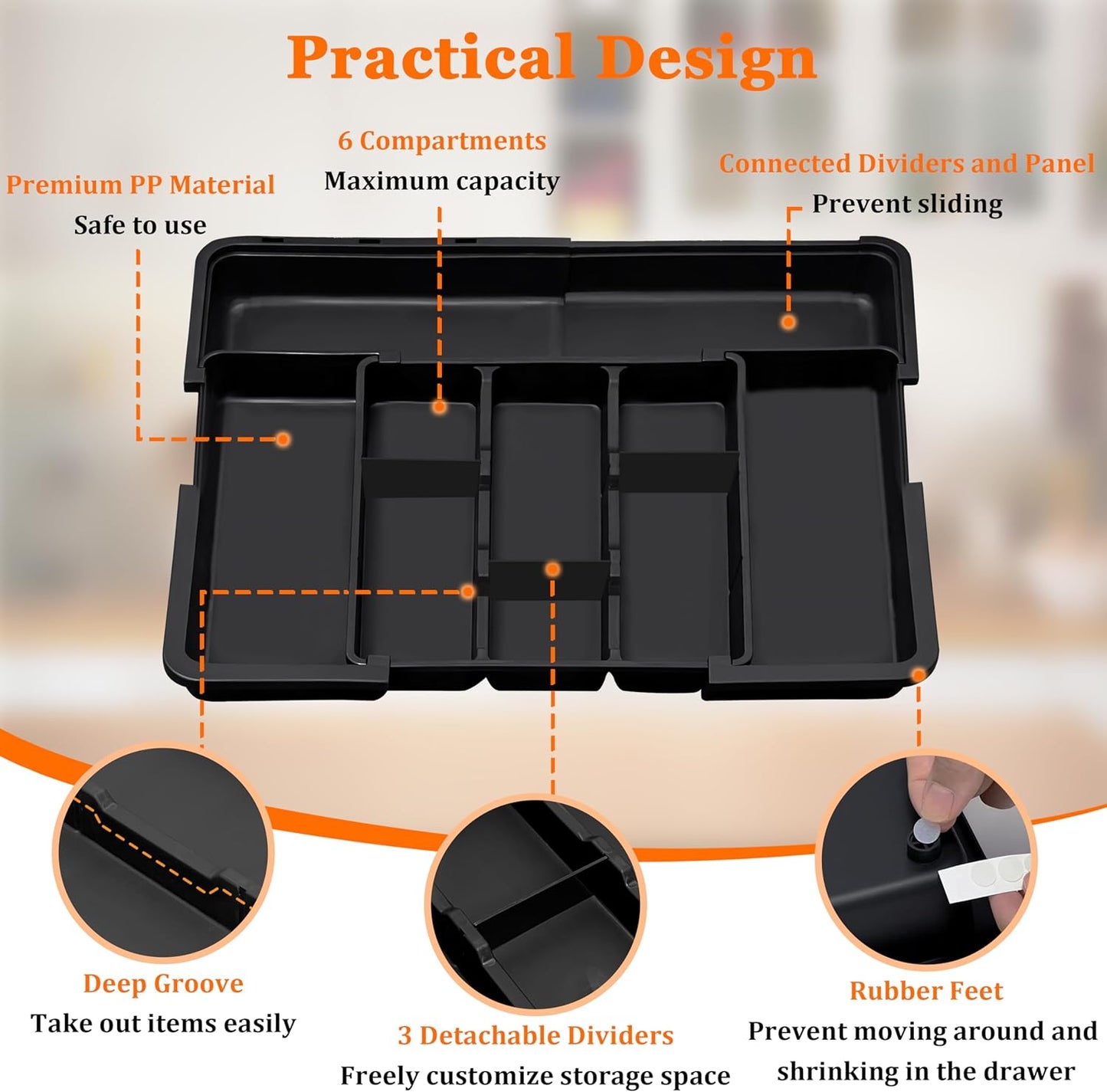 Spaclear Utensil Drawer Organizer - Expandable Silverware Holder with Adjustable Dividers | Black