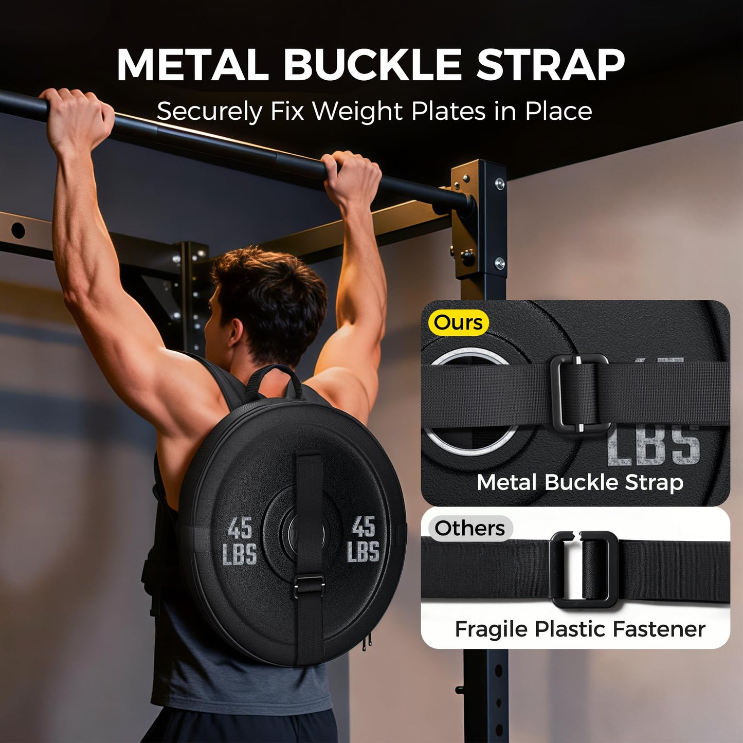 PACEARTH Weighted Strength Training Backpack – Adjustable Weight Plate Bag for Calisthenics, Pull-Ups, Squats & Core Workouts – Fits 17.7" Gym Plates – Metal Buckle Straps & Reinforced Stitching