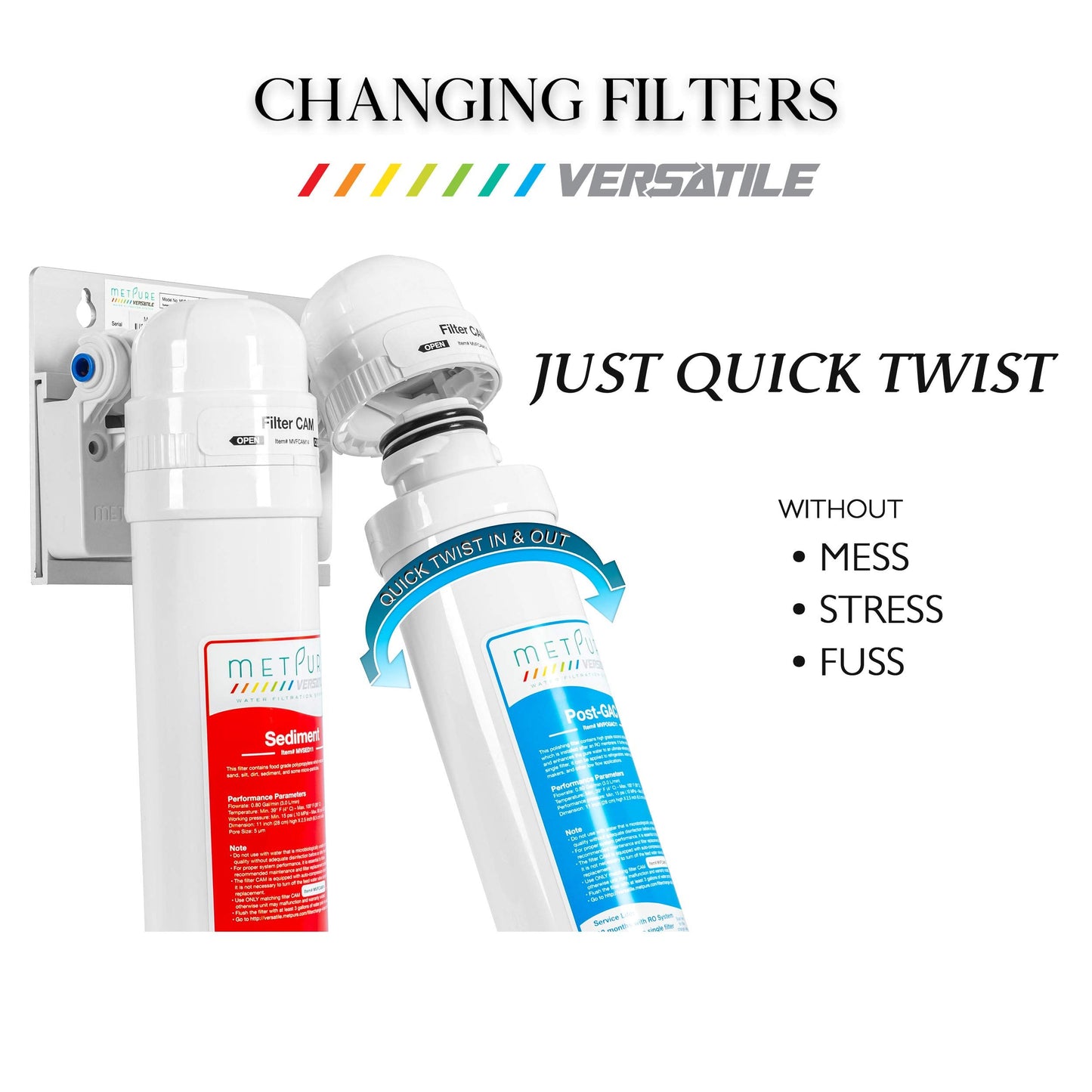 Metpure Versatile MV-RBSET Red (R) + Blue (B) Quick Twist Filter Set Replacement Cartridge Bundle (1 x Sediment, 1 x Post GAC Filter)