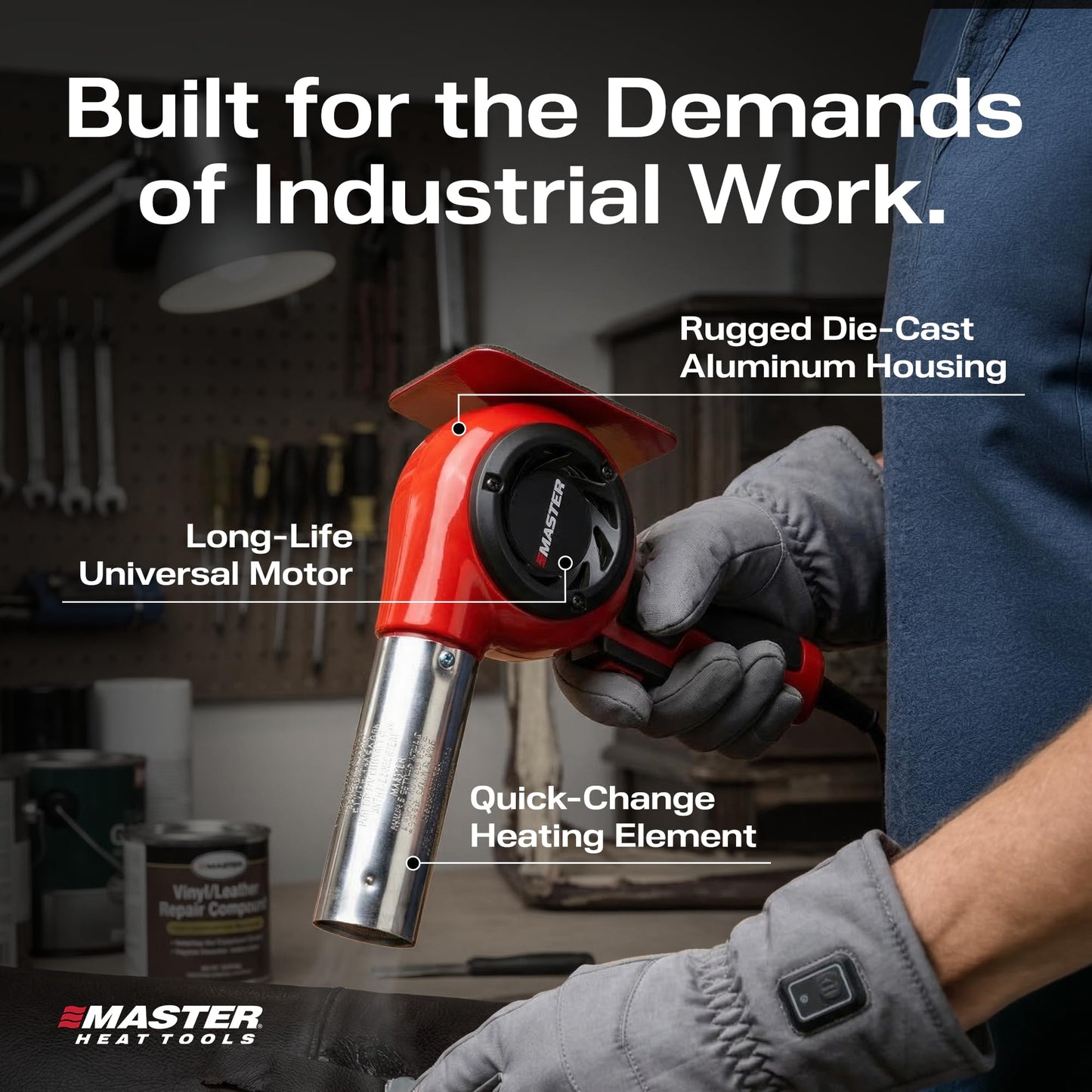 Master Appliance HG-301D Industrial Heat Gun, Quick Change Plug-In Heating Element, 800° F, 120V, 1440W, 12 Amps, Engineered In USA