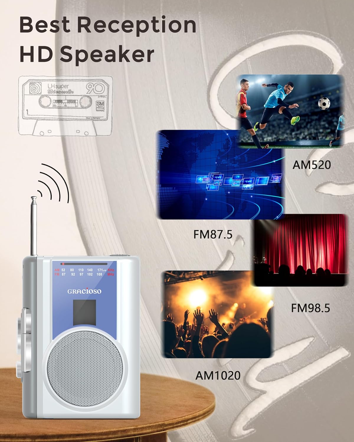 Cassette Cassette Microphone,Cassette Gracioso Protable Recorder Player: AM FM Compact Tape Player with Big Speaker