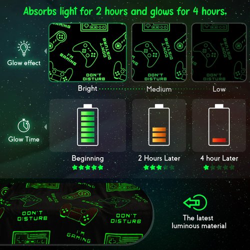 Glow in The Dark Gamer Gaming Blanket Gifts Toys for Kids Boys 1-14 Years Old Birthday Christmas Easter Gift Toddler Teens Boyfriends Game Controller Presents Throw Game Room Decor Grey 50"x 60"