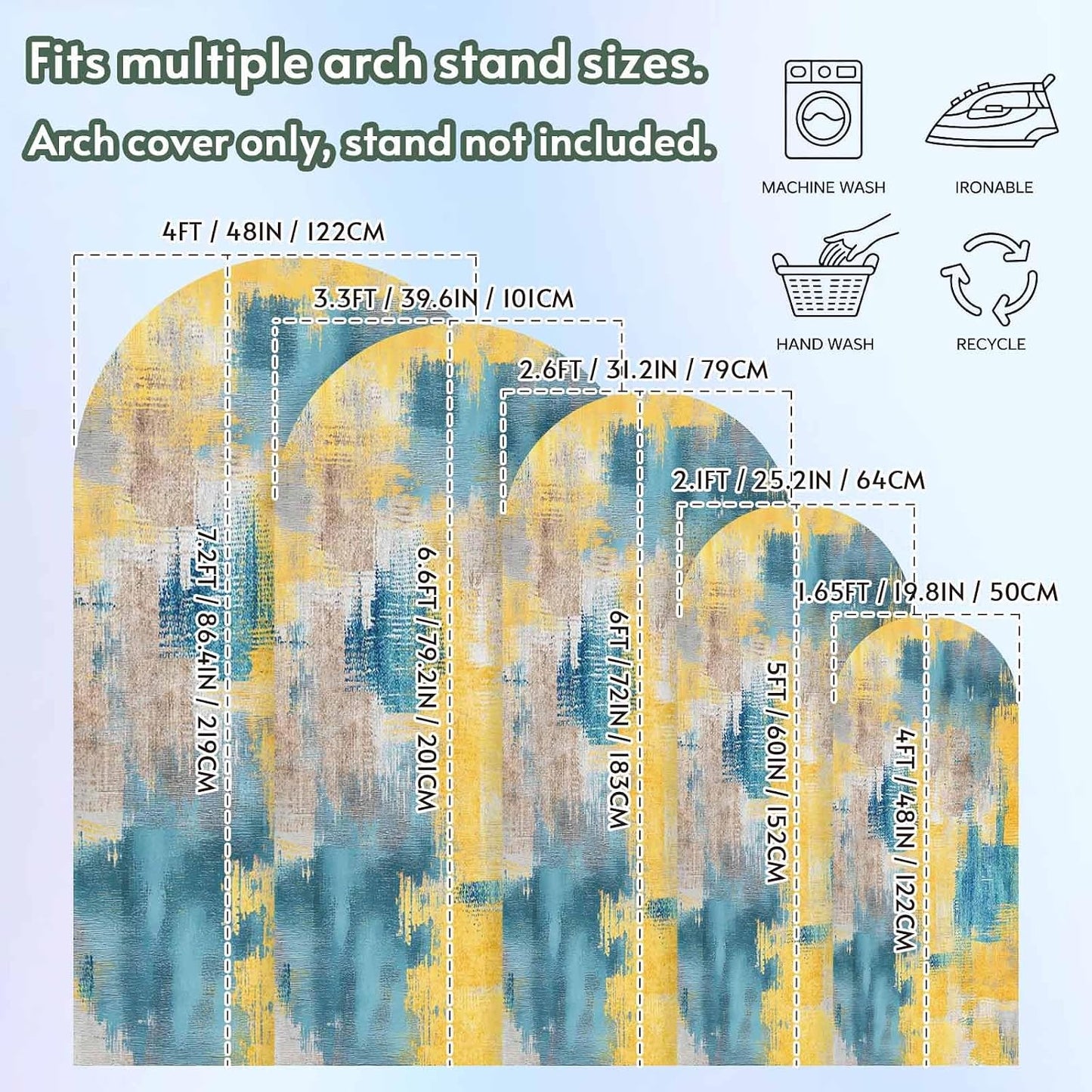 Jnbasdffb 7.2 Blue Yellow Brown Wedding Arch Cover,Stretchy Spandex Arch Backdrop Stand Covers FT,Modern Abstract