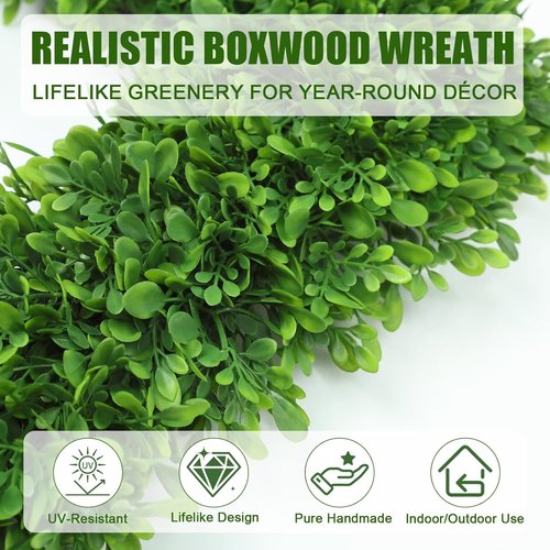 Artgar 20-Inch Boxwood Wreath - Realistic Green Spring Decor for Year-Round Indoor/Outdoor Use