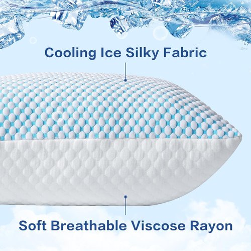EASELAND Shredded Memory Foam Pillows - Adjustable Fill Queen Size Set of 2 with Cooling Cover