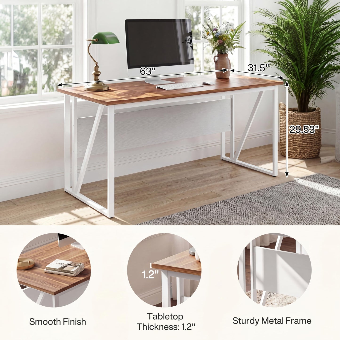 Tribesigns 63-Inch Executive Desk with 47" Mobile File Cabinet, L-Shaped Computer Desk with Drawers & Shelves, Large Industrial Home Office Desk Set with Storage (Light Brown & White)