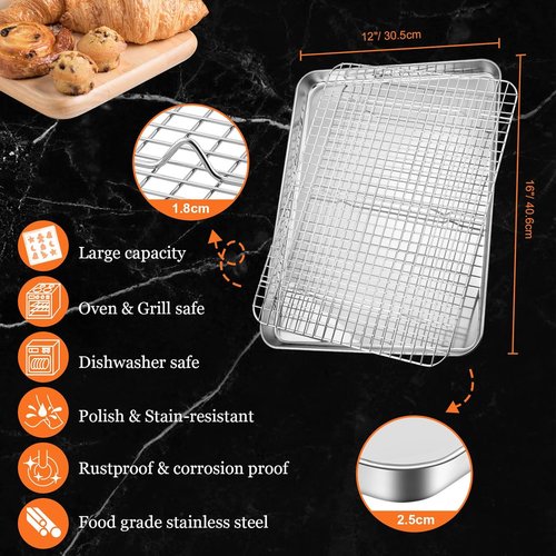 Leonyo Jelly Roll Pan Set - Nonstick Baking Sheet with Cooling Rack | 16 x 12 Inch (2 Trays + 2 Racks)