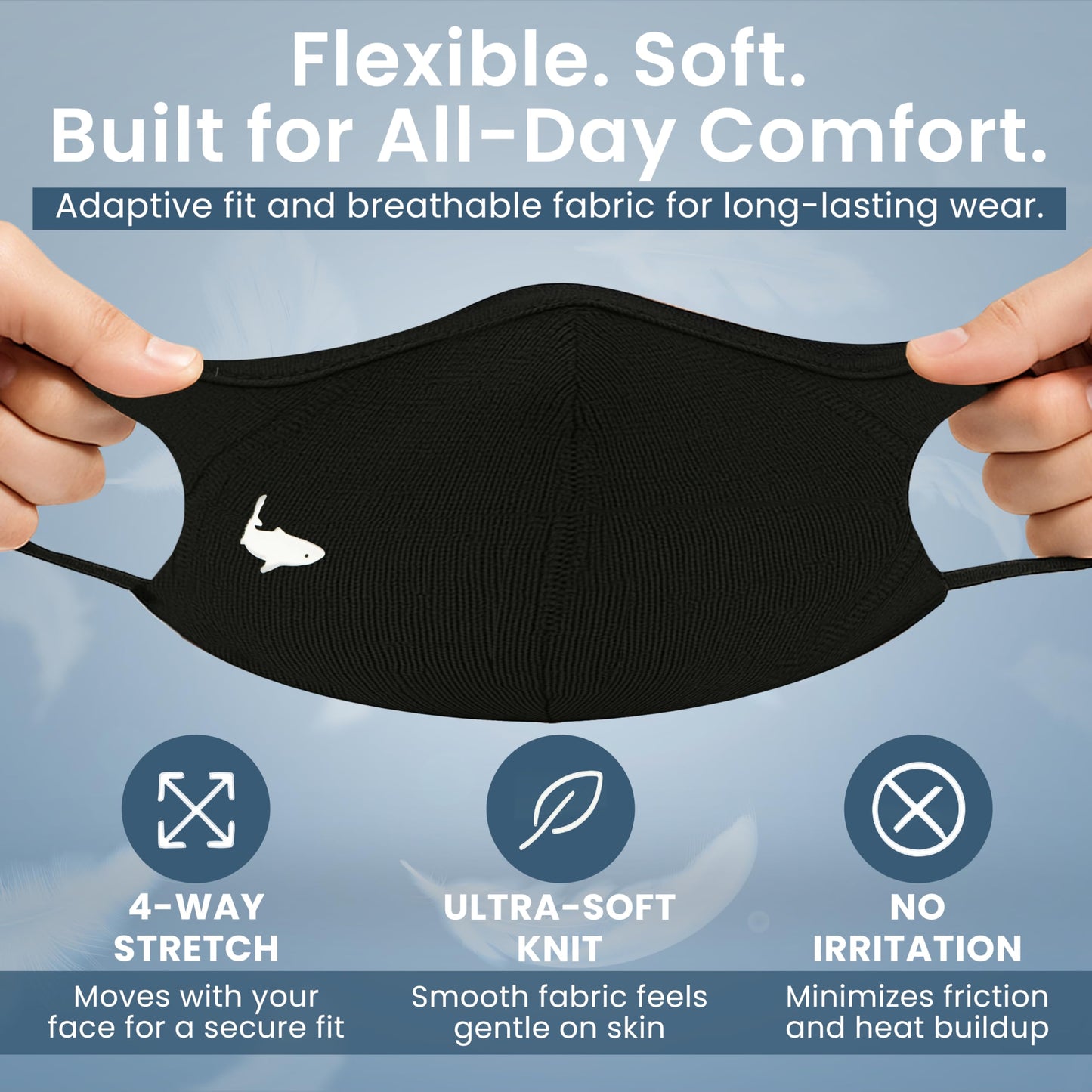 INHERENT Premium Traveler's Face Mask with Anti-Odor SILVERbac | Reusable, Adjustable, Comfortable (Black) (Large)