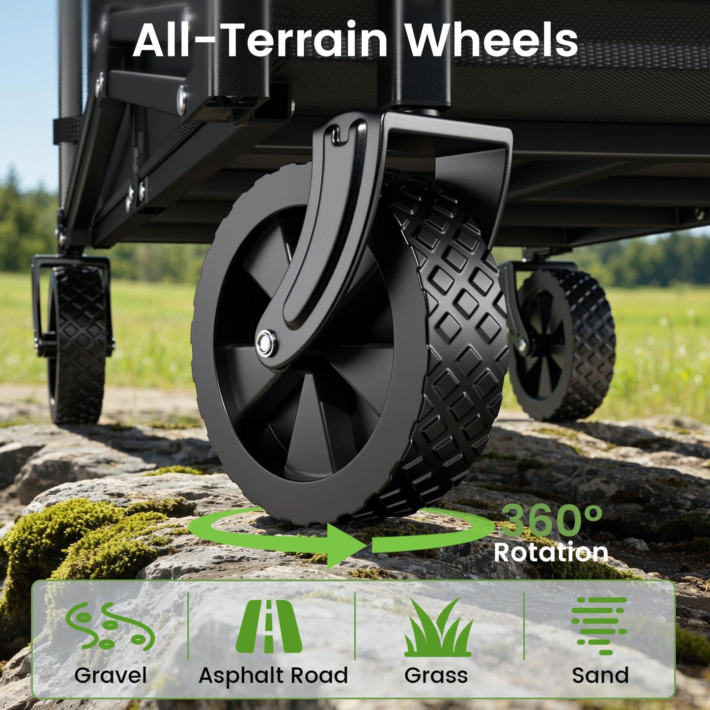 Blomoba Collapsible Wagon Cart, Flexible Handle, Portable Collapsible Wagon with All-Terrain Wheels 360° Rotation, 220LBS Heavy Duty Utility Cart for Garden Camping Grocery Sports Shopping Beach