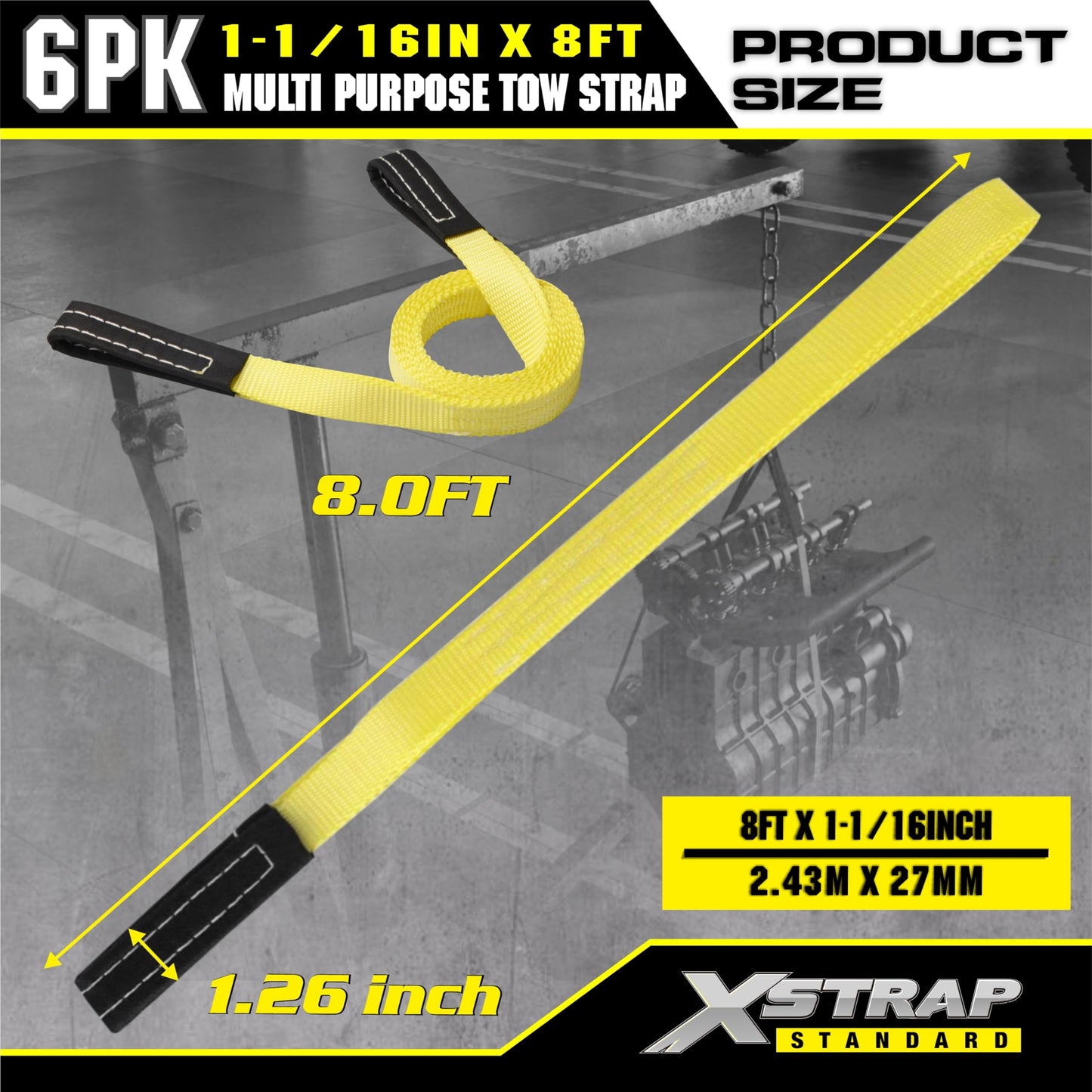 XSTRAP STANDARD 6PK 1" x8' Lift Sling Web Strap/Wear Guard End, 4,000 lbs Break Strength Lifting Straps with 2 Reinforced Loops for Tree Saver Lifting Furniture Appliances Machine