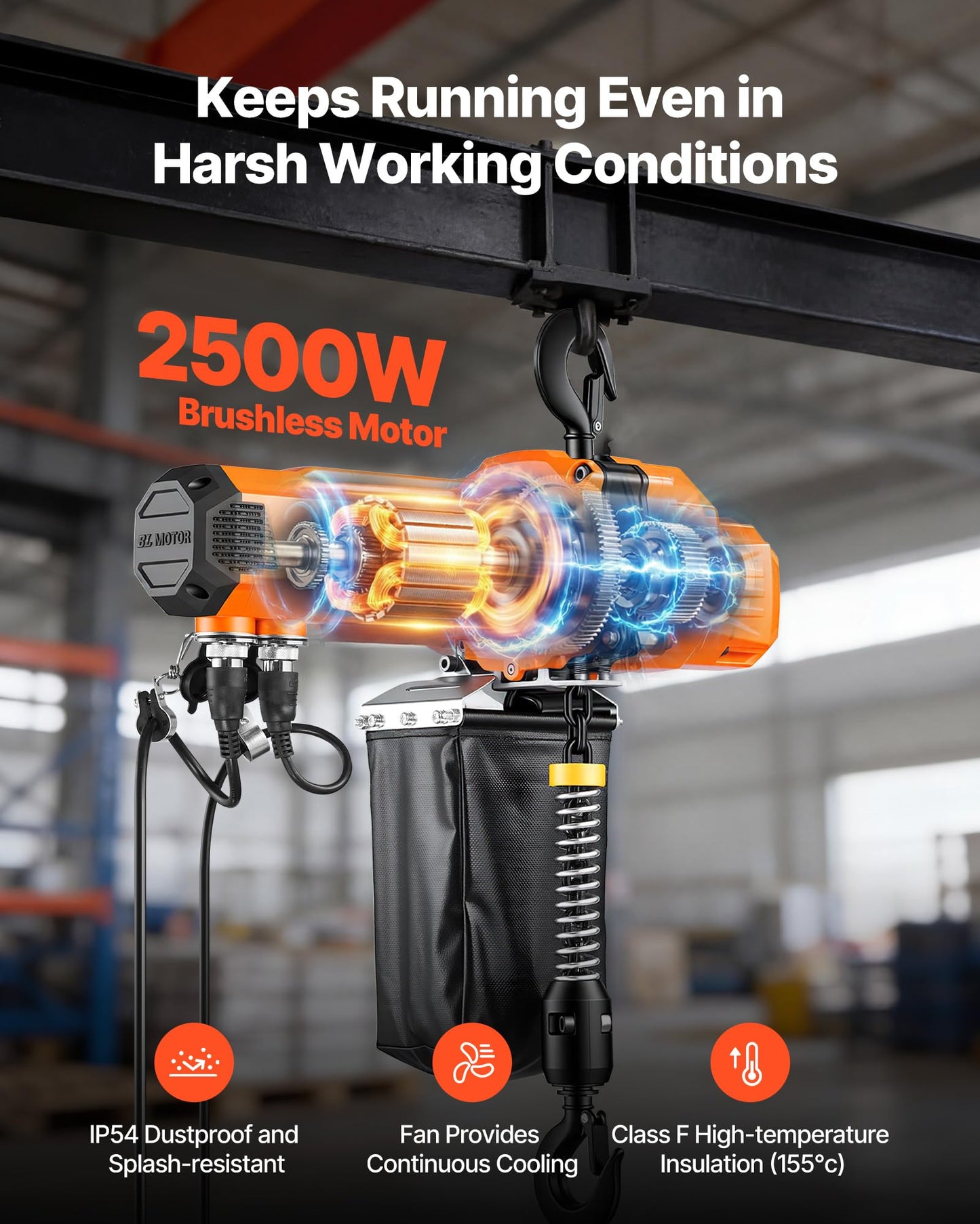 VEVOR 2200 lbs Electric Chain Hoist, 10 ft Lifting Height, 120V Single Phase Overhead Crane with 10 ft Wired Remote Control, G100 Chain Electric Lift Hoist for Factories, Warehouses, Garages