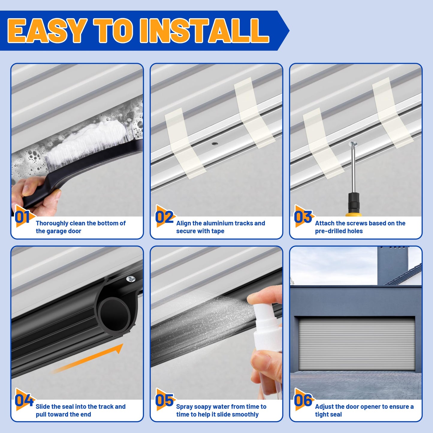 Bamgoten Garage Door Bottom Seal, 16.5FT Heavy-Duty Garage Door Seal with Aluminum Track Retainer Kit, Durable Universal U+O Ring Weather Stripping Rubber Simple Installation Black