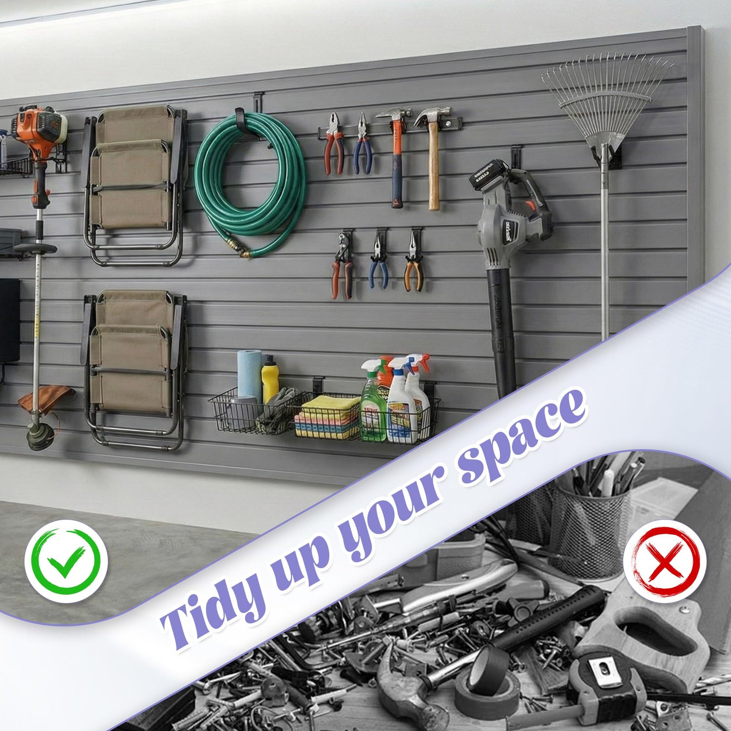 SMARTSTANDARD Heavy Duty PVC Slatwall Panels 4x8 ft, Interlocking Garage Wall Organizer System, Tool Board for Retail Display, Workshop & Home Storage - Gray