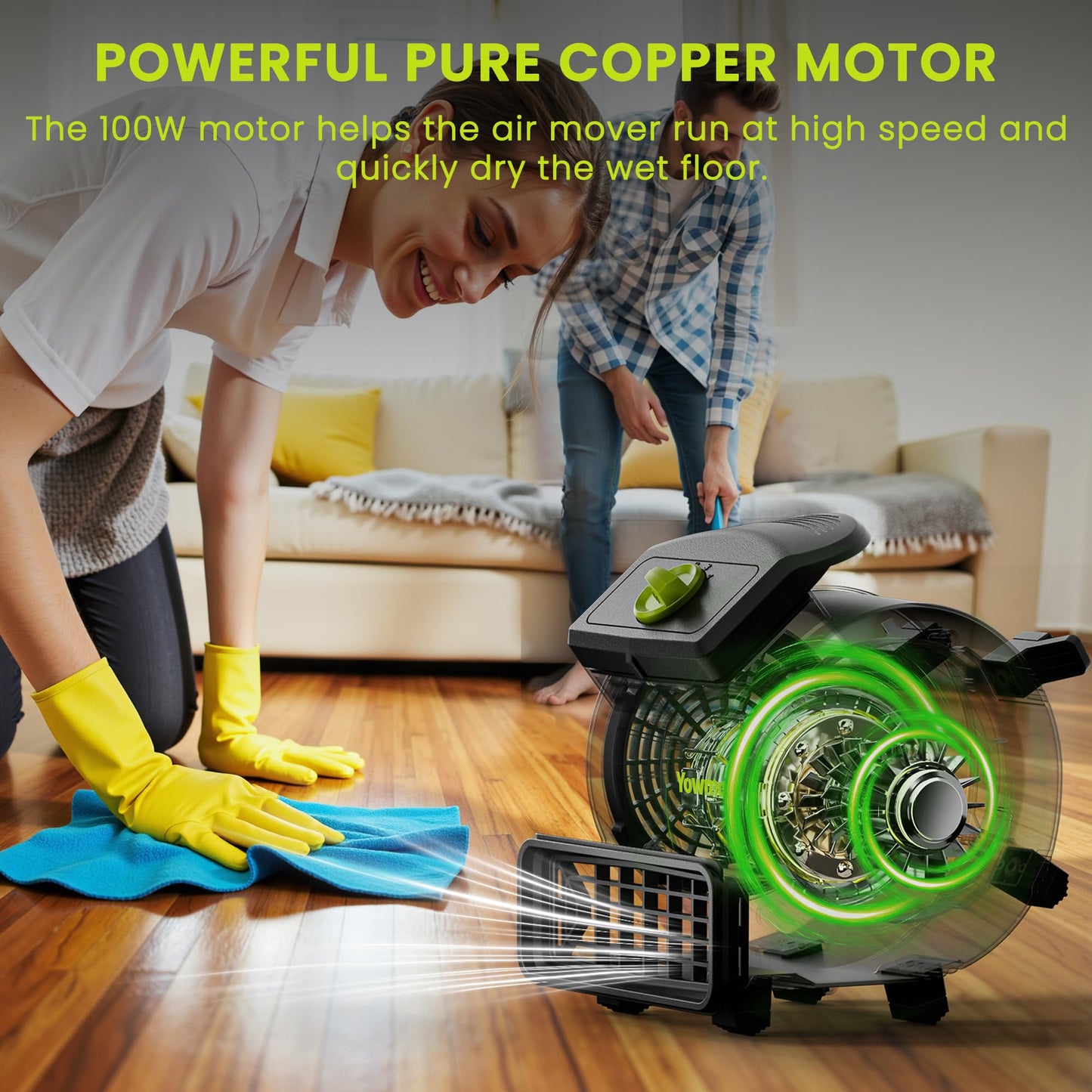 YOWMOFT Air Mover, Powerful 100W Carpet Dryer for Cooling, 550 CFM Floor Drying Fan with 4-Speed & 3 Blowing Positions, Floor Blower For Janitorial, Plumbing, Home, Commercial, Industrial Use