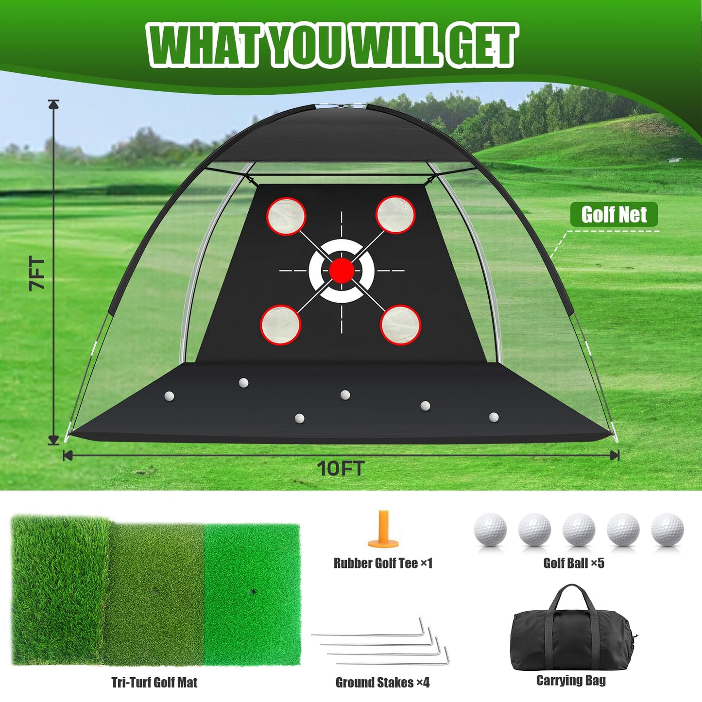 MFNMFN Golf Net with Practice Mat,Golf Hitting Aid Nets 10x7FT for Backyard Driving Chipping Training Swing,Gifts for Men Dad Him and Golfer