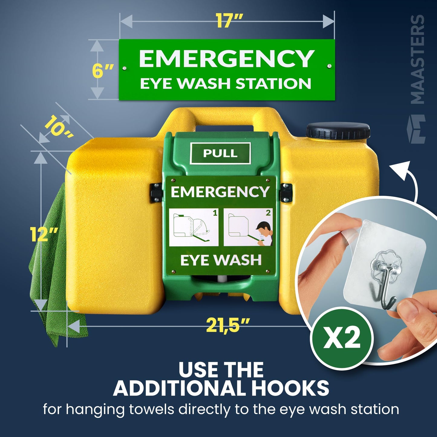 MAASTERS 8gal Portable Eye Wash Station, Wall Mount Eyewash Station OSHA-Compliant, Emergency Eye Wash Station with Mirror & Dual Spray, First Aid Eye Wash Units