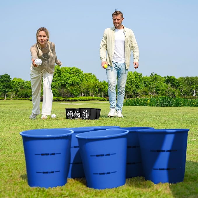 ropoda Giant Yard Pong,Yard Games with Durable Buckets and Balls, Outdoor Game with Carry Bag for The Beach,Lawn, Great Gift Choice for Families（Blue and Black）