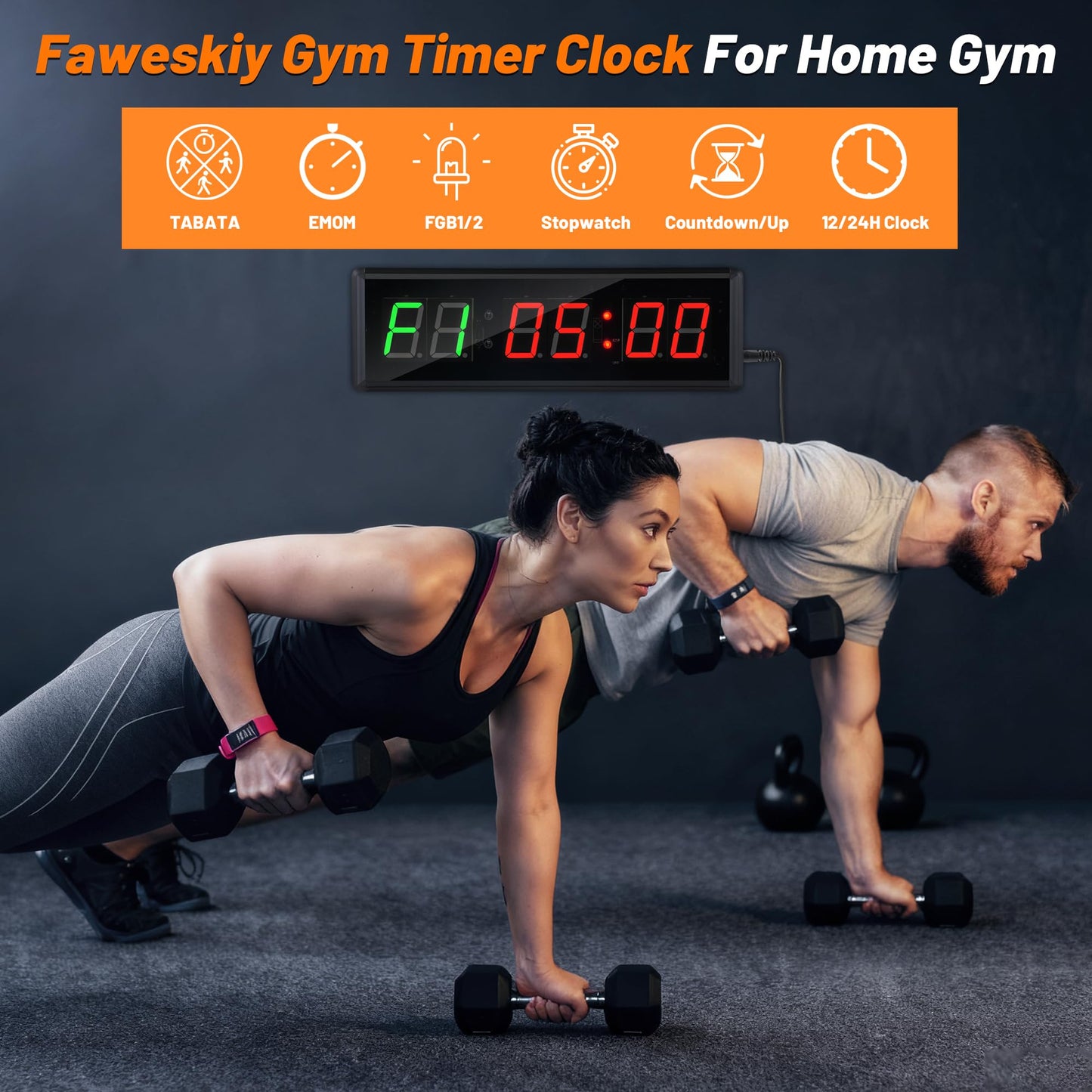 Faweskiy Upgraded Gym Timer Clock for Tabata/FBG/EMOM - Large Digital Interval Workout for Fitness Enthusiast, Count Down & Up | Stopwatch | Workout Clock for Home Gym/Yoga/Boxing/Garage Fitness Times