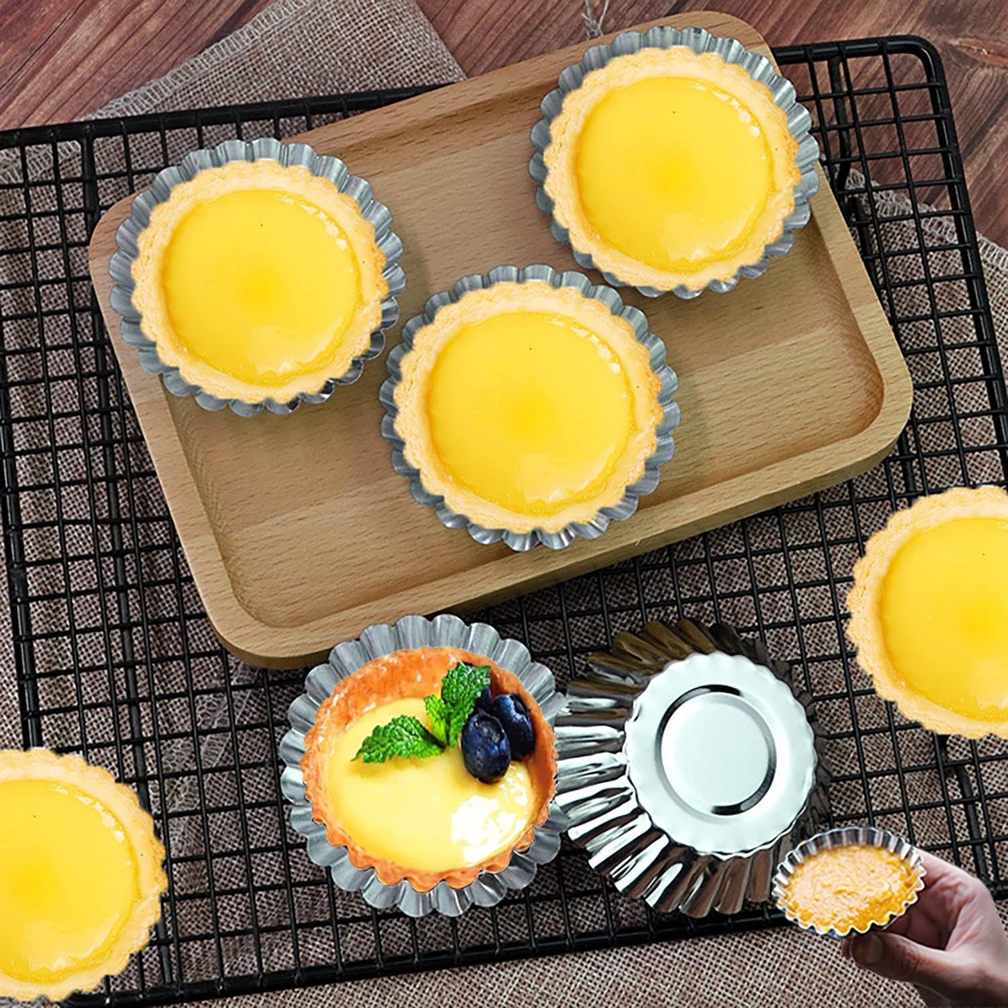 Skiennix Egg Tart Molds - 32-Pack Mini Tart Pans for Baking | 2.75-Inch Aluminum Tins