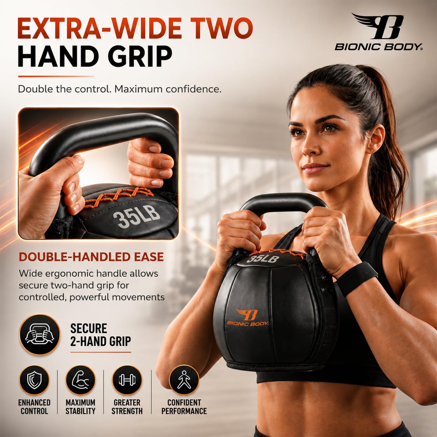 Bionic Body by Kim Lyons Soft Kettlebell 35 lb – Ergonomic Handle for Strength, Conditioning, Core & Full-Body Workouts, Home Gym, HIIT & Functional Fitness